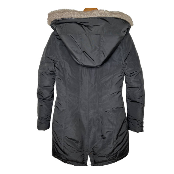 Vince Camuto XS Down $129 Puffer Coat Faux Fur Hood Long Jacket Full Zip Black - Picture 4 of 7